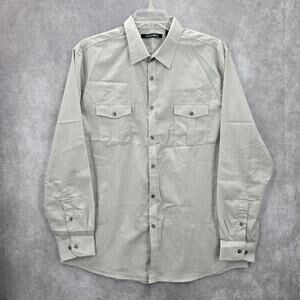 Axist Gray Button Down Western‎ Work Casual Stripe Long Sleeve Dress Shirt XL